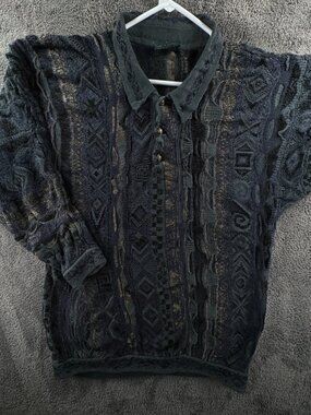 COOGI Australia Authentic Knit Sweater Men XLT Tall Linen Cotton Blend Green